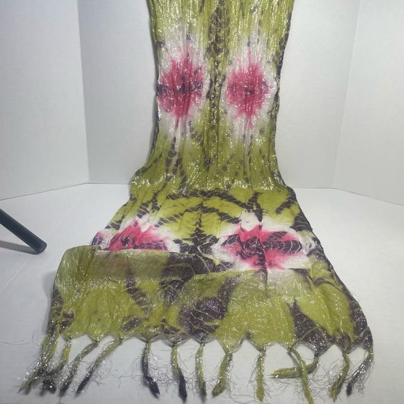 NWOT Tie Dye Viscose Scarf Green, Purple, Pink, White - Picture 5 of 14
